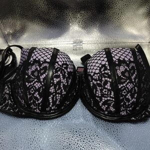 Lace Overlay Black and Purple Bra